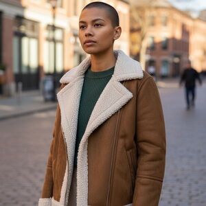 Cozy Brown Jacket with Cream Lining moto preppy lined moto jacket
